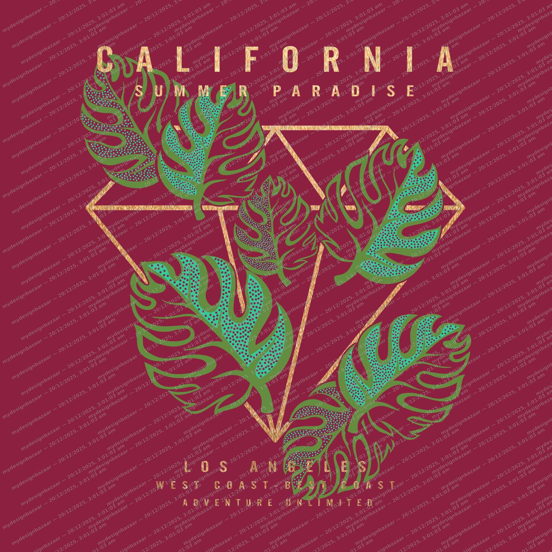 Ladies Metallic Chest Print Top – California Paradise Graphic Tee - Image 2