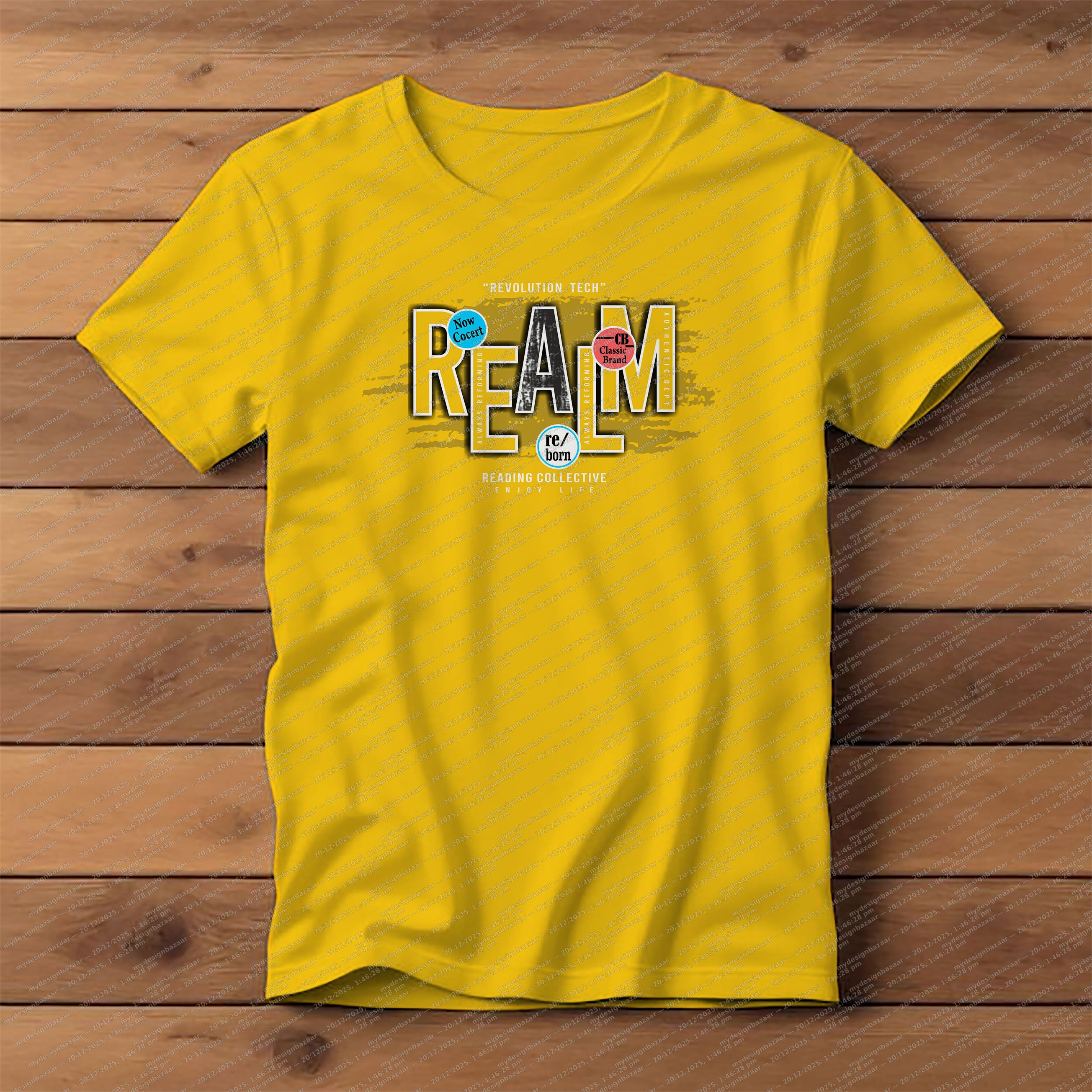 Men’s Realm Chest Graphic Printed Sticker T-Shirt - Image 1
