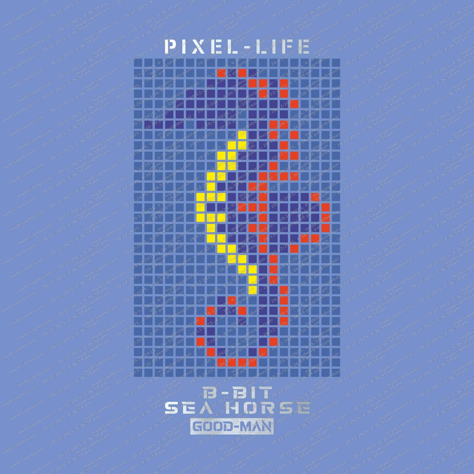 Men’s Pixel-Life Seahorse Metallic Graphic Printed T-Shirt - Image 3