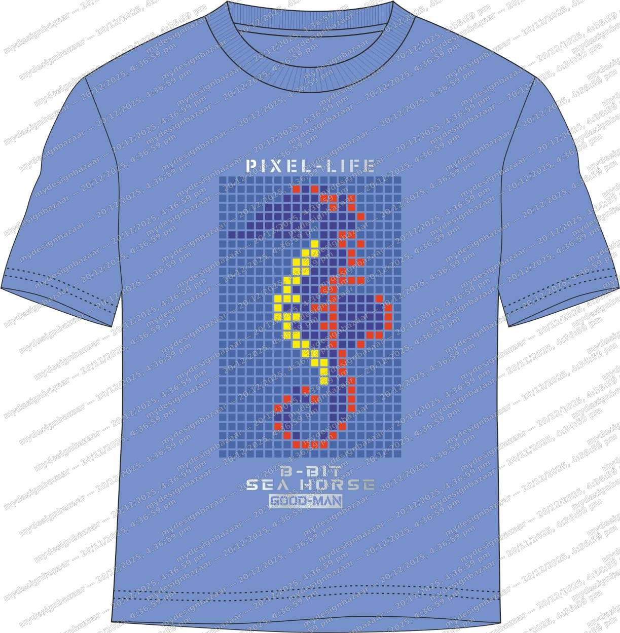Men’s Pixel-Life Seahorse Metallic Graphic Printed T-Shirt - Image 2