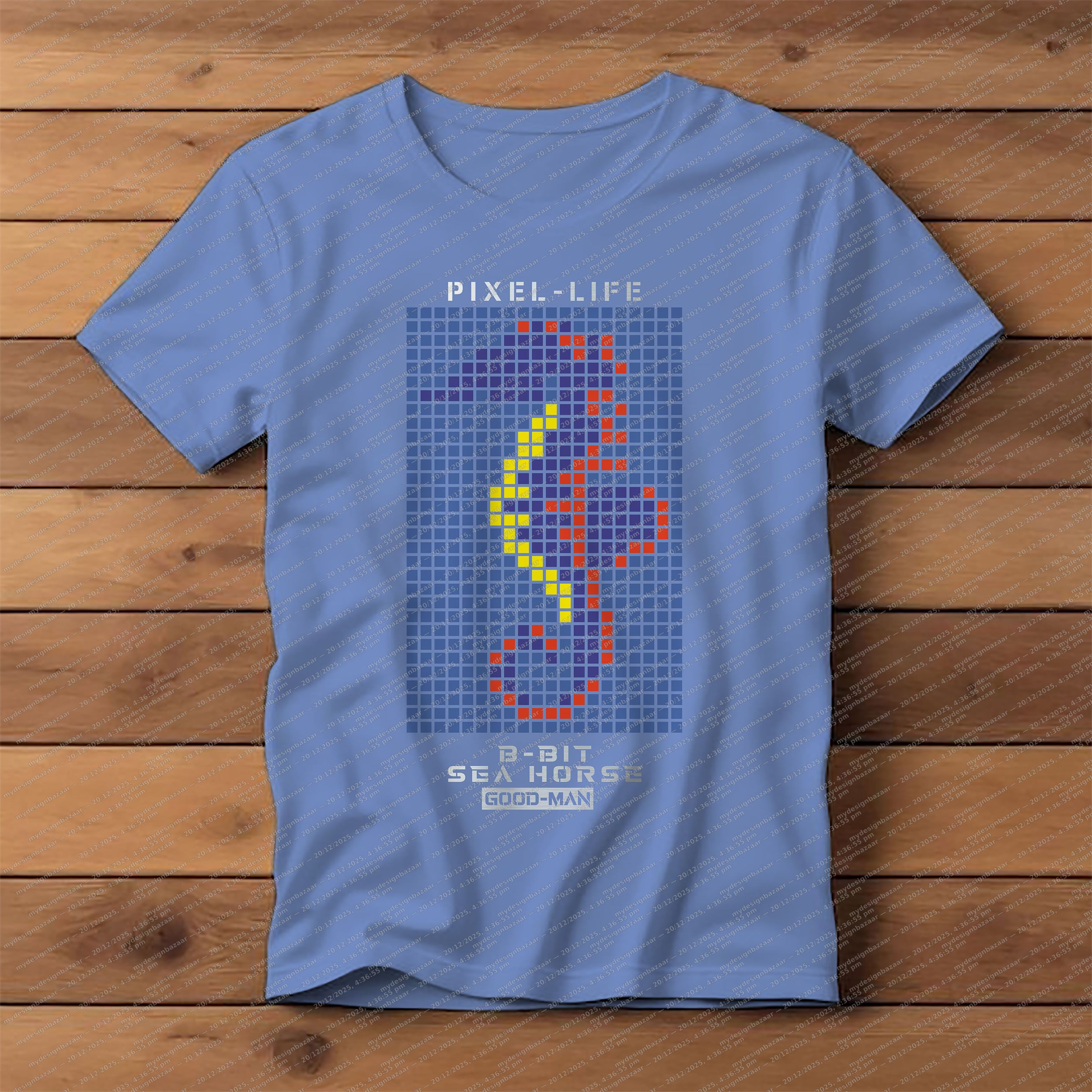 Men’s Pixel-Life Seahorse Metallic Graphic Printed T-Shirt - Image 1