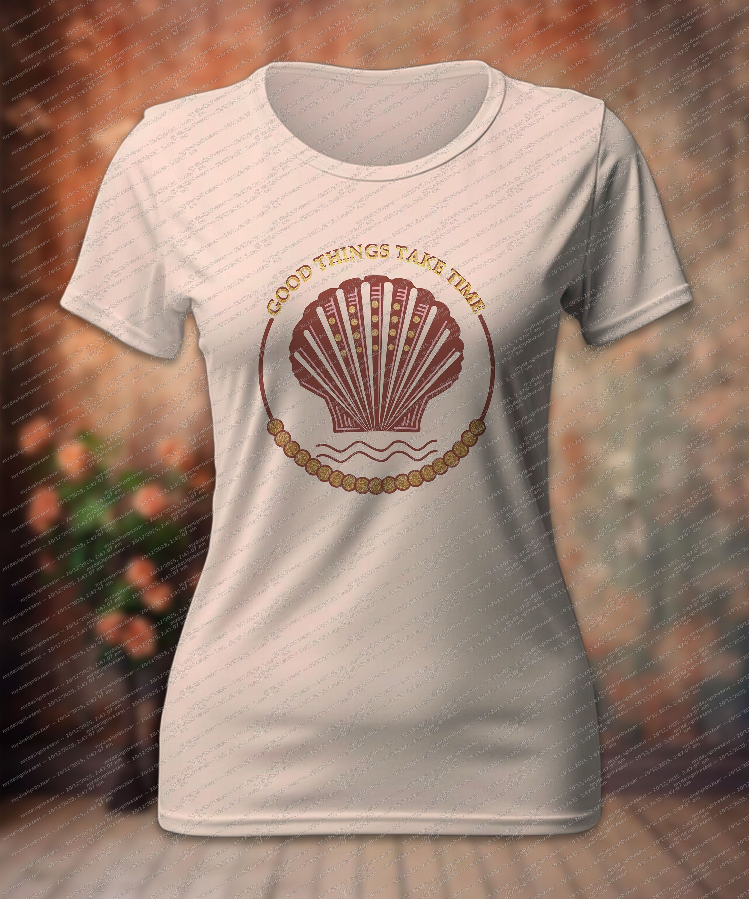 Ladies Metallic Chest Print Top – “Good Things Take Time” Graphic Tee - Image 1