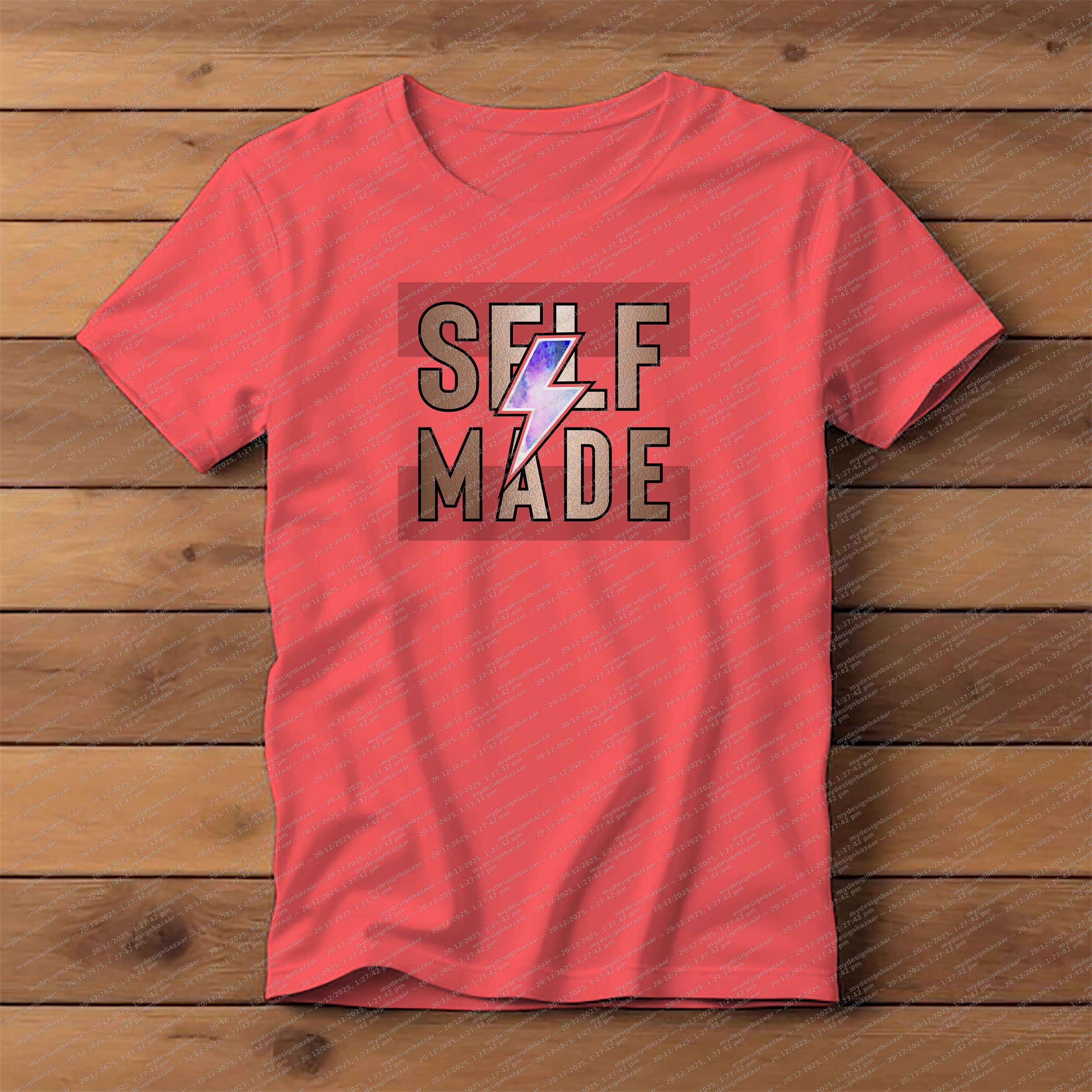 Men’s Self Made Metallic Chest Graphic Printed T-Shirt - Image 1