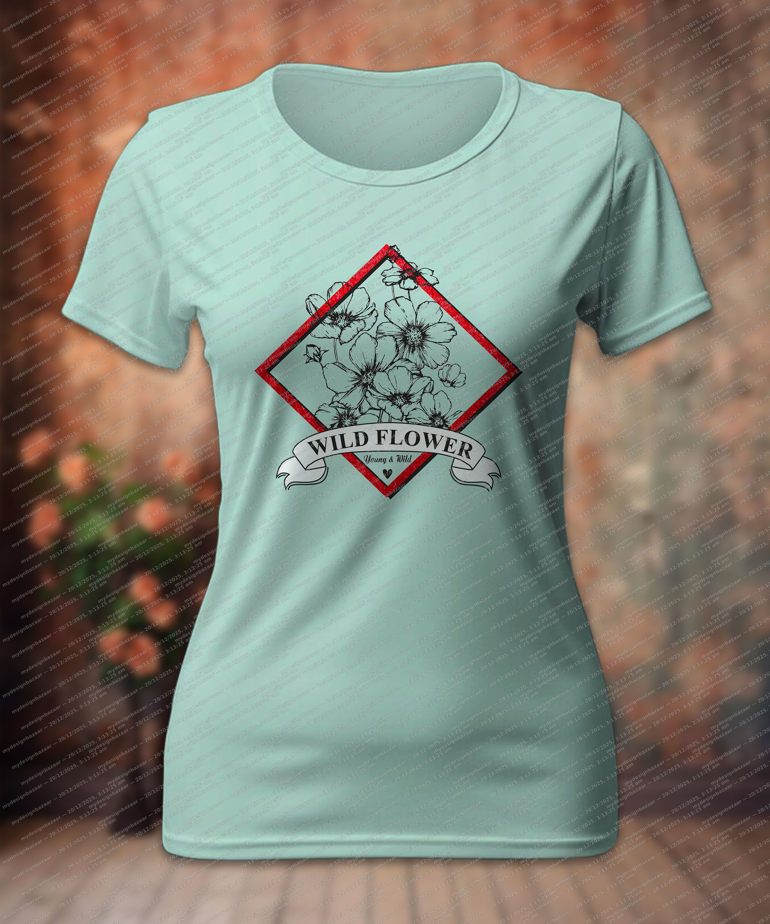 Ladies Metallic Chest Print Top – Wild Flower Graphic Tee - Image 1