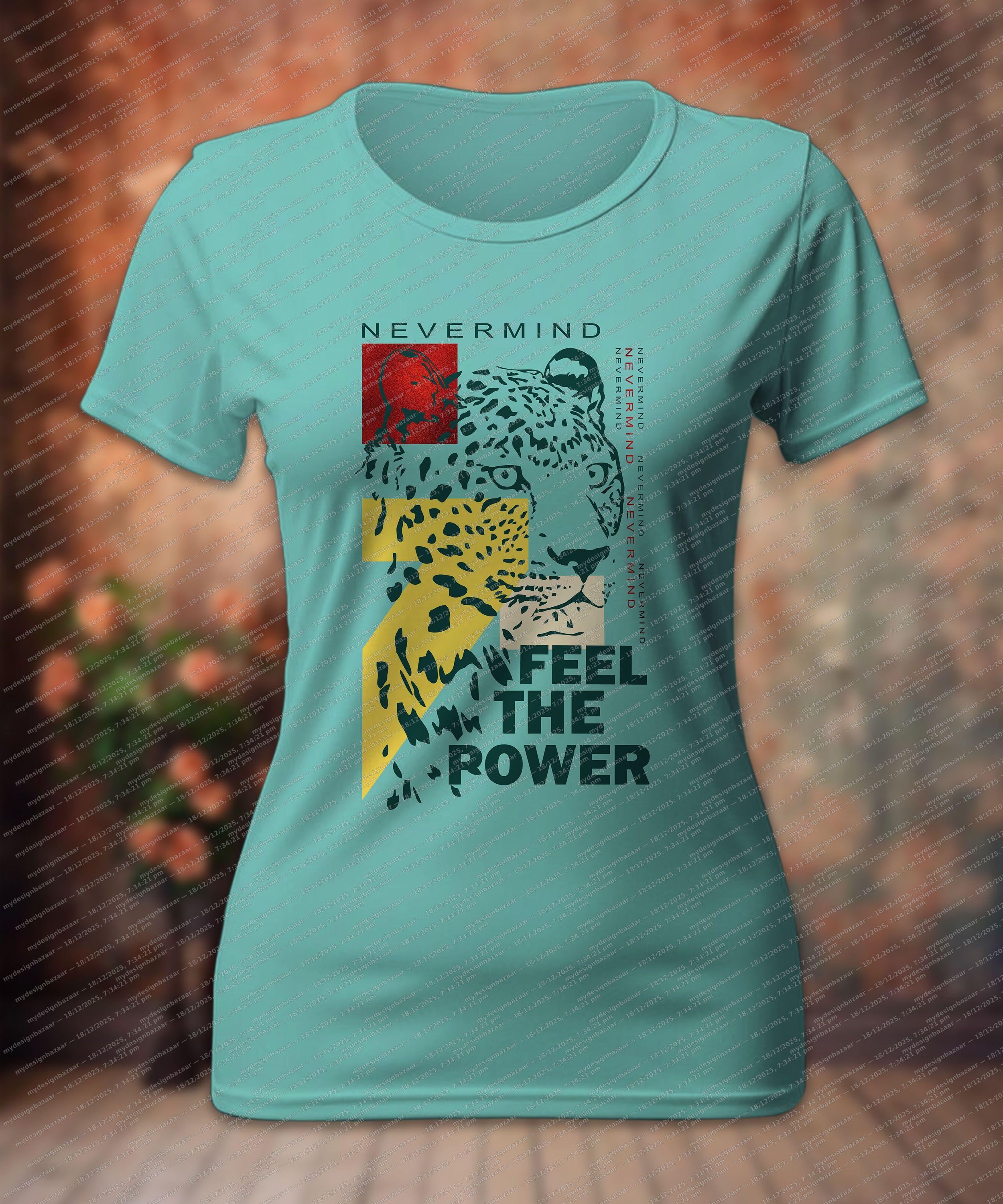 Ladies Mint Green Metallic Graphic Printed Top - Image 1