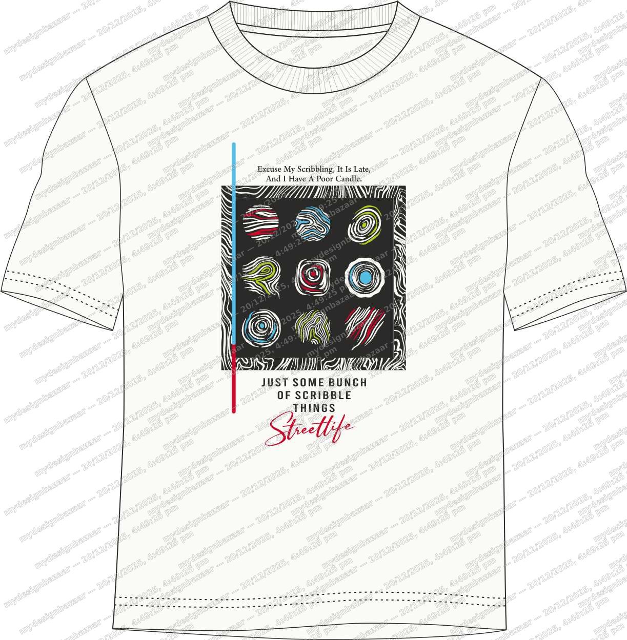 Men’s Scribble Art Metallic Graphic Printed T-Shirt - Image 2