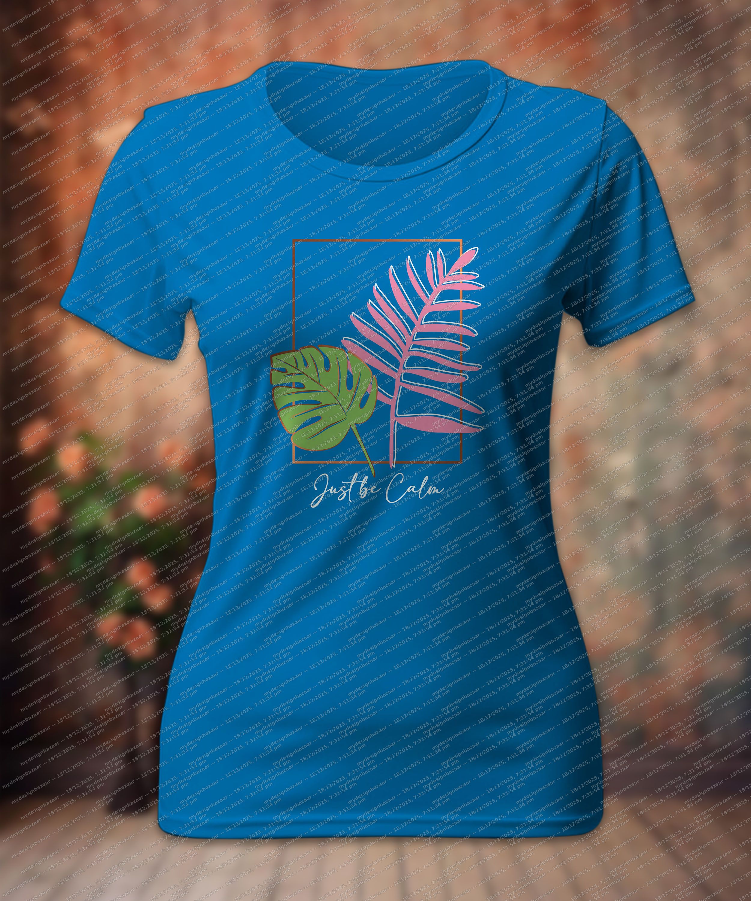Ladies Blue Metallic Botanical Printed Top - Image 1