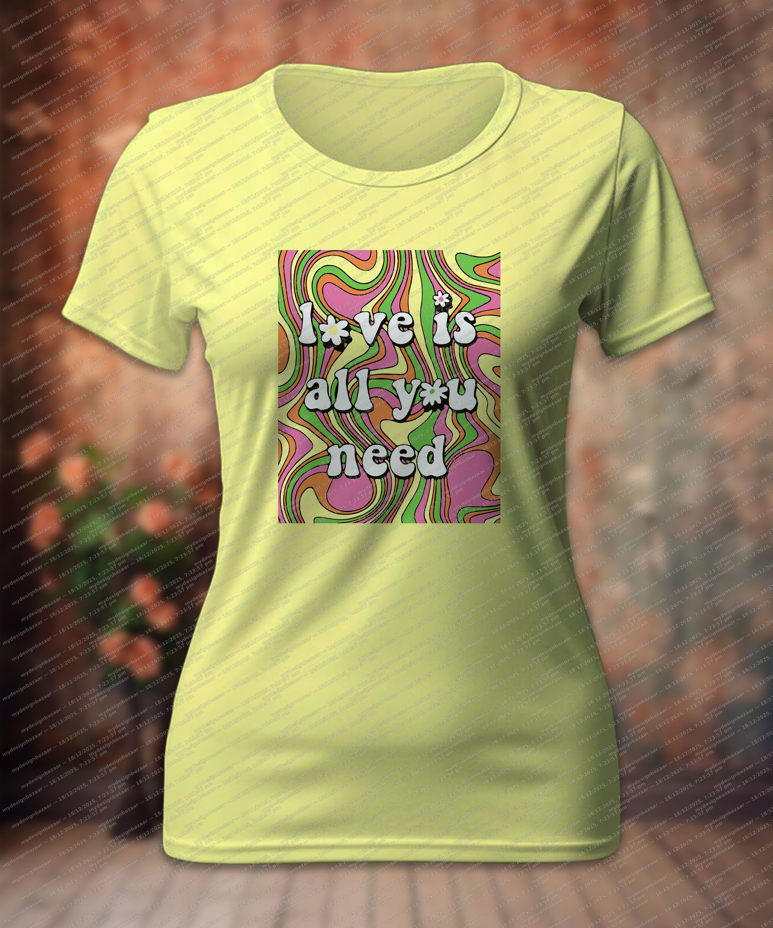 Ladies Metallic Printed Top – Retro Swirl Graphic Shine Tee - Image 1